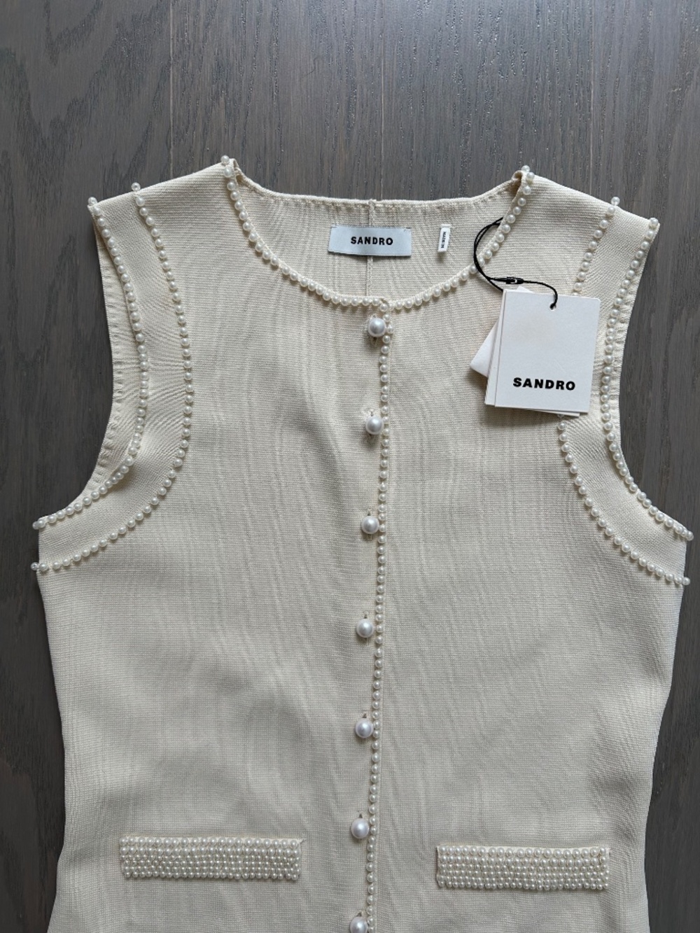 Sandro Naima Ivory Cream Pearl Knit Pleated Dress With Tags FR 36 = Small - Picture 5 of 11